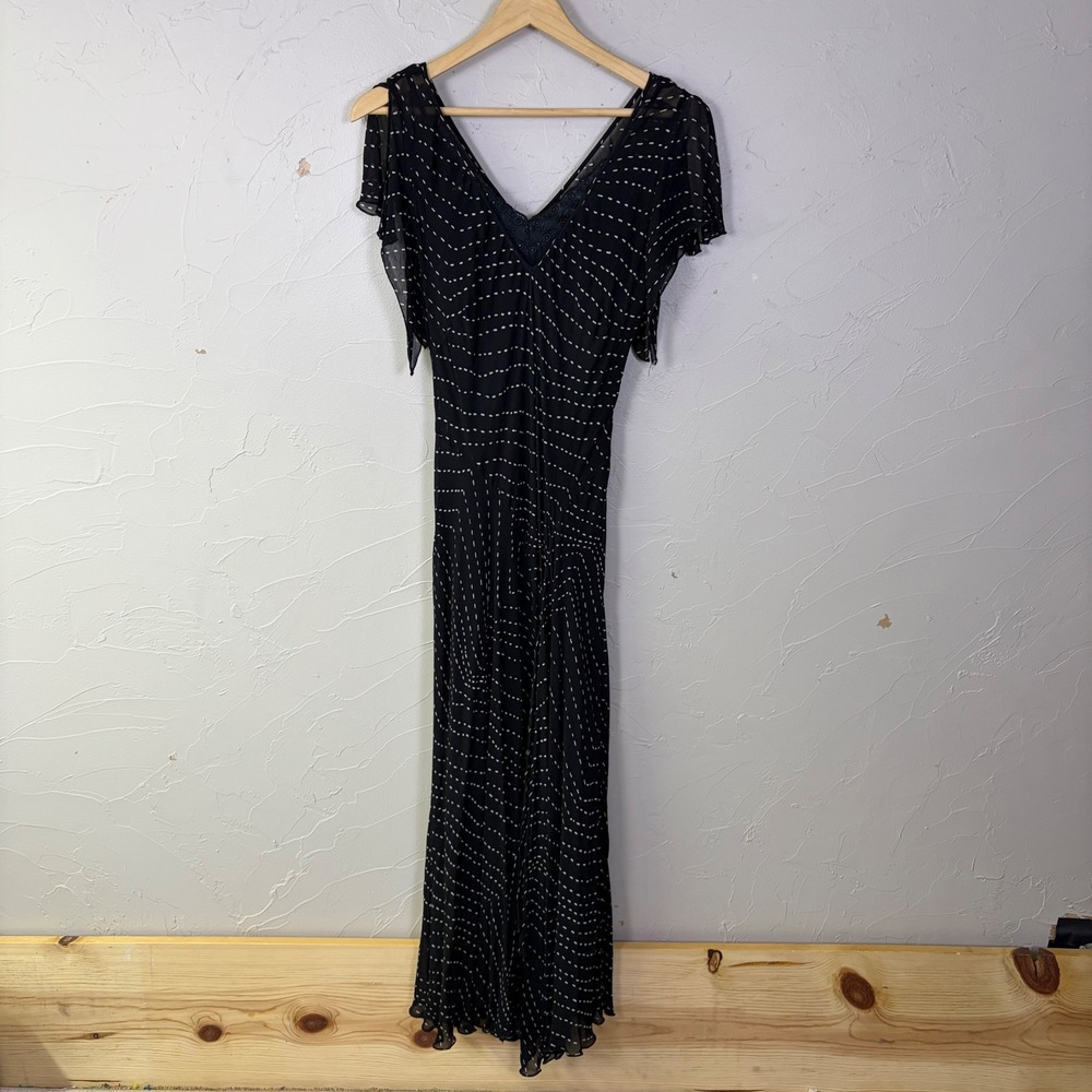 Vintage Newport News Maxi Dress Women 12 Black Rayon Sheer Dark Fairy Whimsigoth